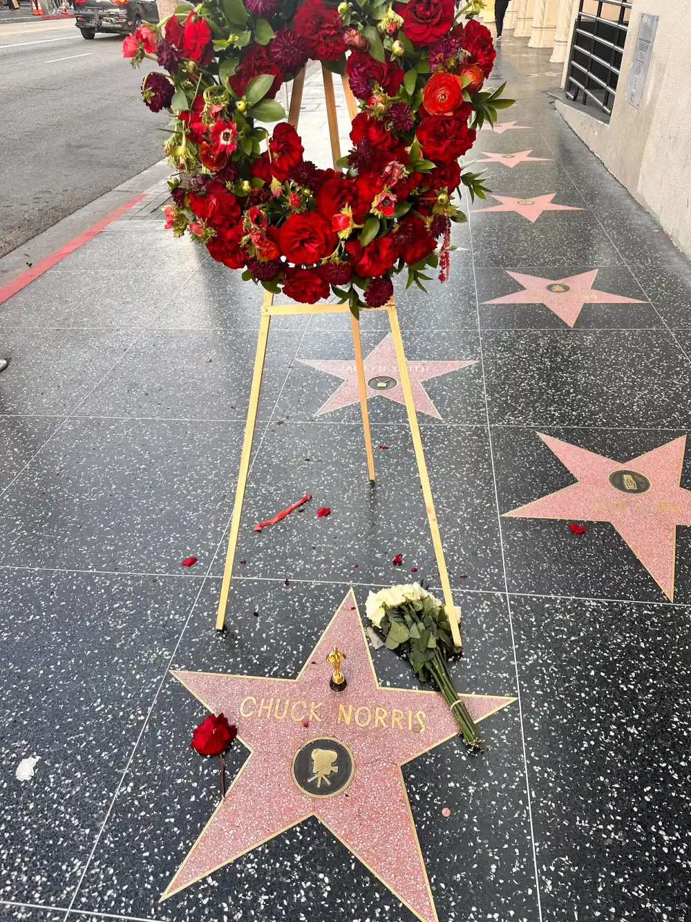 chuck norris fans pay tribute at hollywood walk of fame star after his death