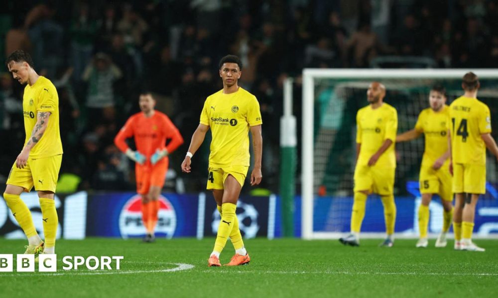 Bodo/Glimt players look disappointed after losing against Sporting