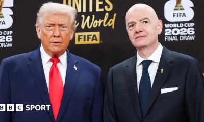 US President Donald Trump and Fifa president Gianni Infantino stand next to each other