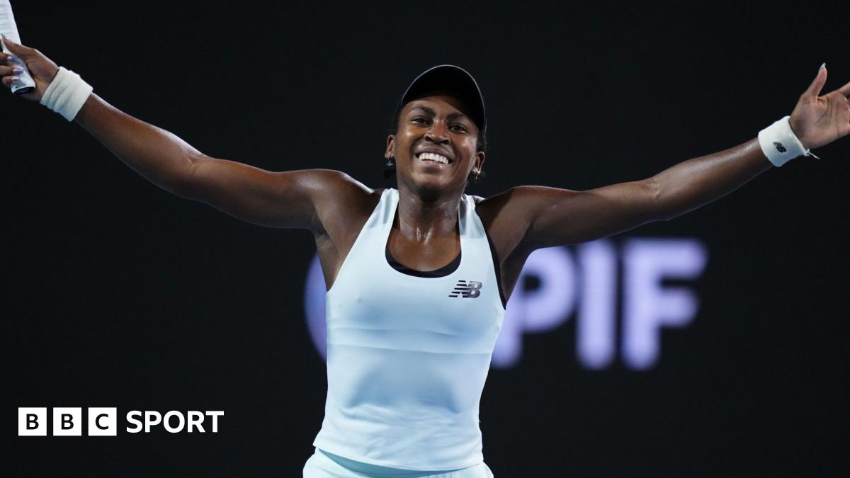 Coco Gauff celebrates her victory at the Miami Open