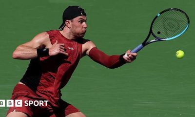 Jack Draper plays a shot during his win over Francisco Cerundolo at Indian Wells in 2026