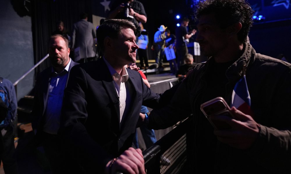 Texas state Rep. James Talarico greets supporters at a primary election watch party, March 3, 2026, in Austin, Texas.