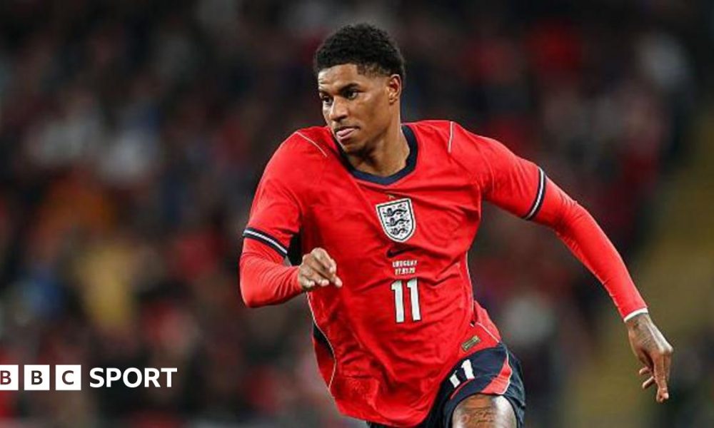 Marcus Rashford at Wembley in England's friendly against Uruguay