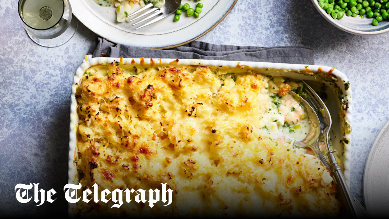 Fish pie with leeks and celeriac cheddar mash