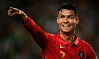 Footballer Cristiano Ronaldo gestures during a match between Portugal and Switzerland in Lisbon on June 5, 2022