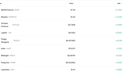Top gainers in the crypto market