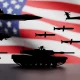 United States flag and military equipment
