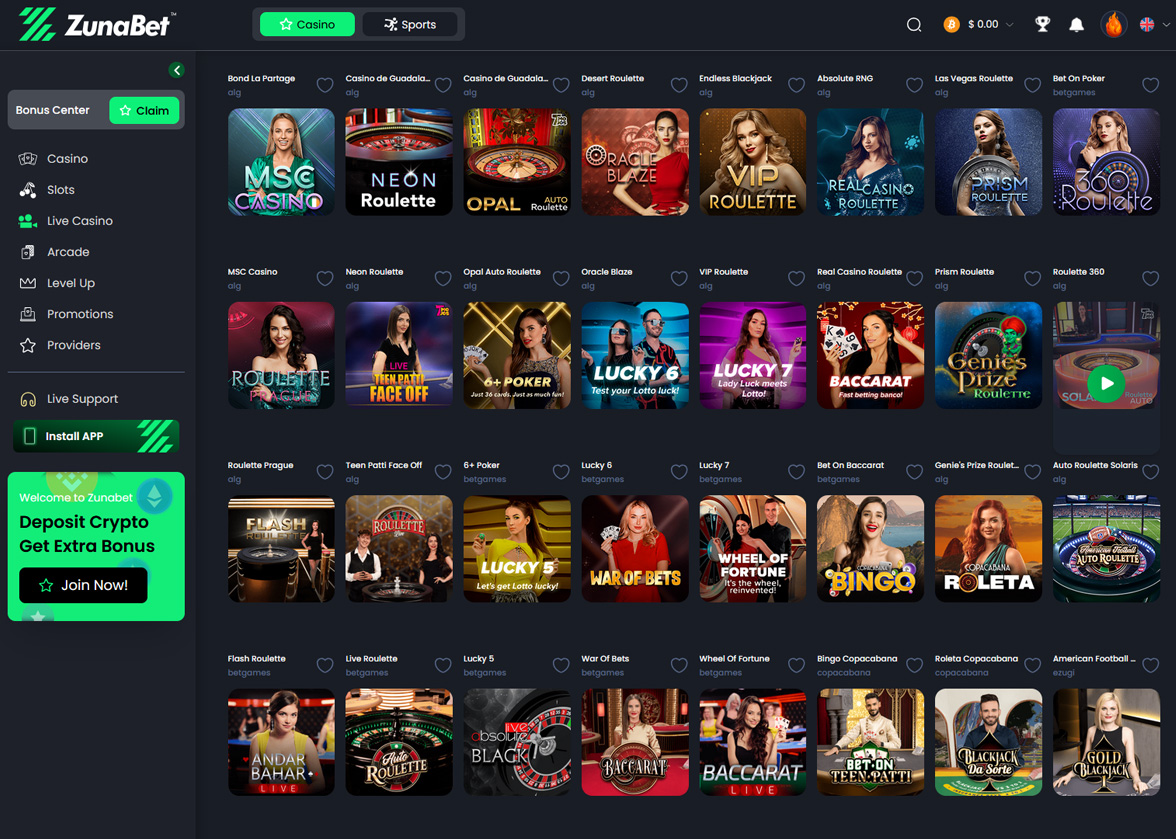 Zunabet Live Games