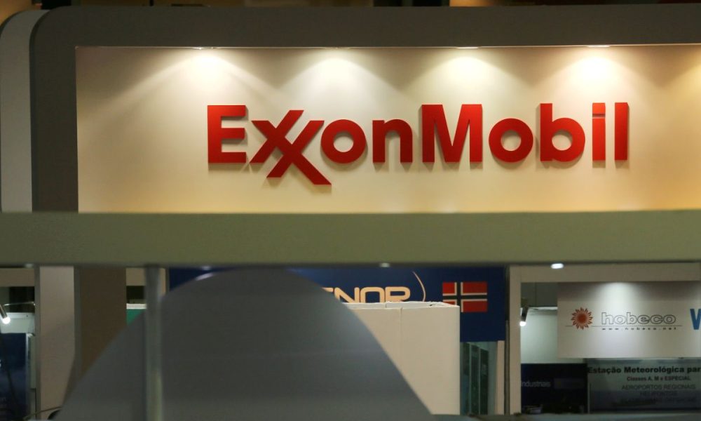 Logo of the Exxon Mobil Corp is seen at the Rio Oil and Gas Expo and Conference in Rio de Janeiro