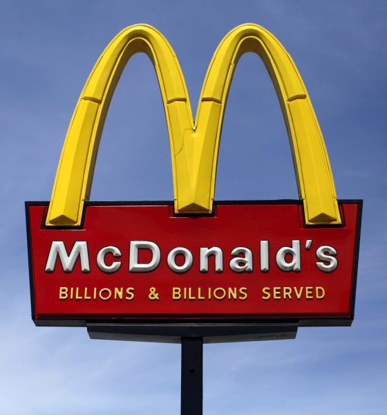 A Starbucks logo is pictured on the door of the Green Apron Delivery Service at the Empire State Building in New York