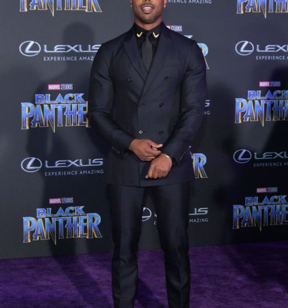Michael B. Jordan at the premiere of "Black Panther" at Dolby Theatre on Jan. 29, 2018, in Hollywood, California.