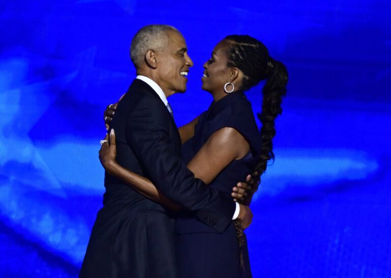 Michele Obama and Barack Obama at the 2024 Democratic National Convention