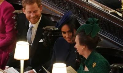 Prince Harry, Meghan Markle and Princess Anne at the wedding of Princess Eugenie and Jack Brooksbank at Windsor Cast