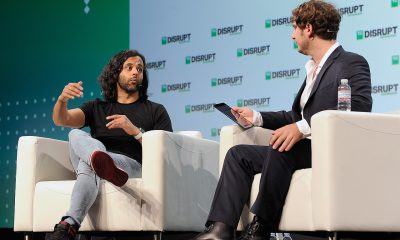 Robinhood co-founder Baiju Bhatt (left) and moderator Josh Constine (right)