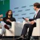 Robinhood co-founder Baiju Bhatt (left) and moderator Josh Constine (right)