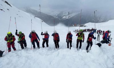 Rescuers search the site of the avalanche in Val Ridanna, in Alto Adige, northern Italy. Pic: Italian Alpine, National Alpine & CNSAS/AP