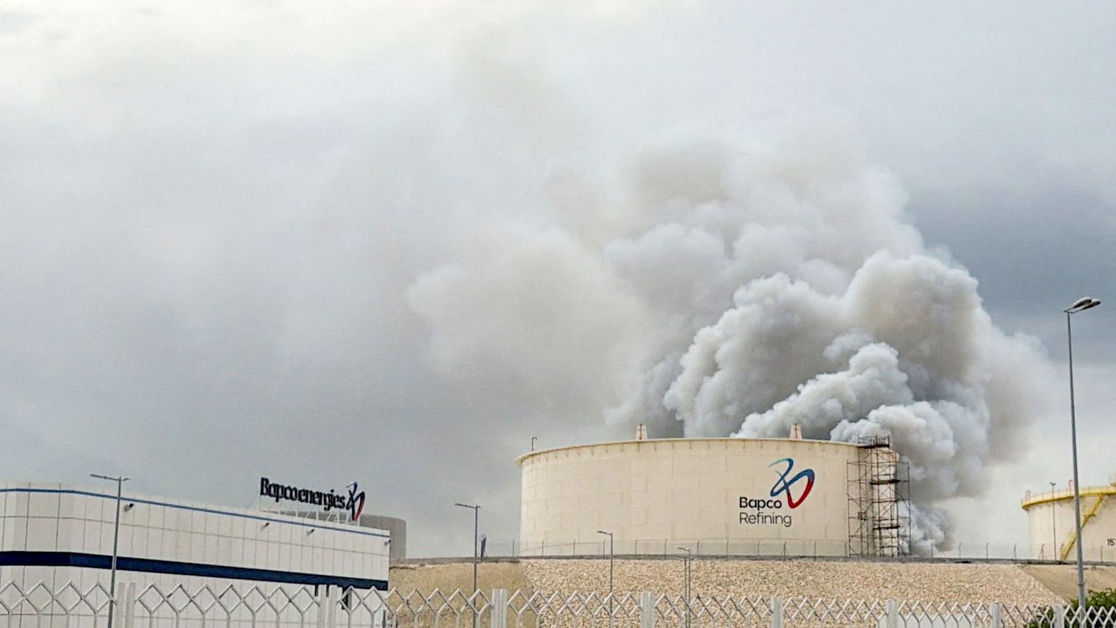 Attacks on energy infrastructure, including this facility in Bahrain, stoked pressure on oil prices. Pic: Reuters