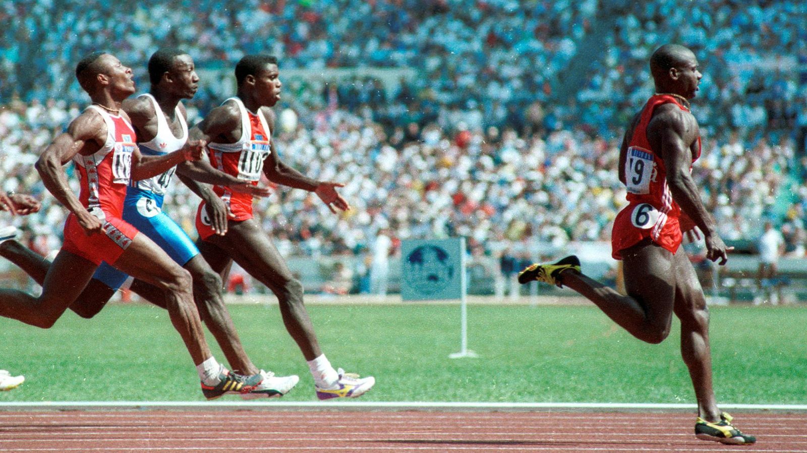 Sprinter Ben Johnson leads the 100m sprint in Seoul in September 1988. Pic: Reuters