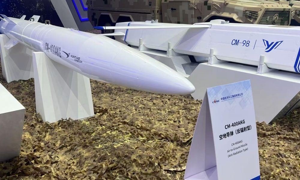 A CM-400AKG air-to-ground missile on display in Zhuhai, China. File pic: Getty Images