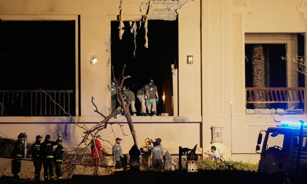 The site of an explosion at the Fairmont The Palm Hotel in Dubai on Saturday. Pic: AP