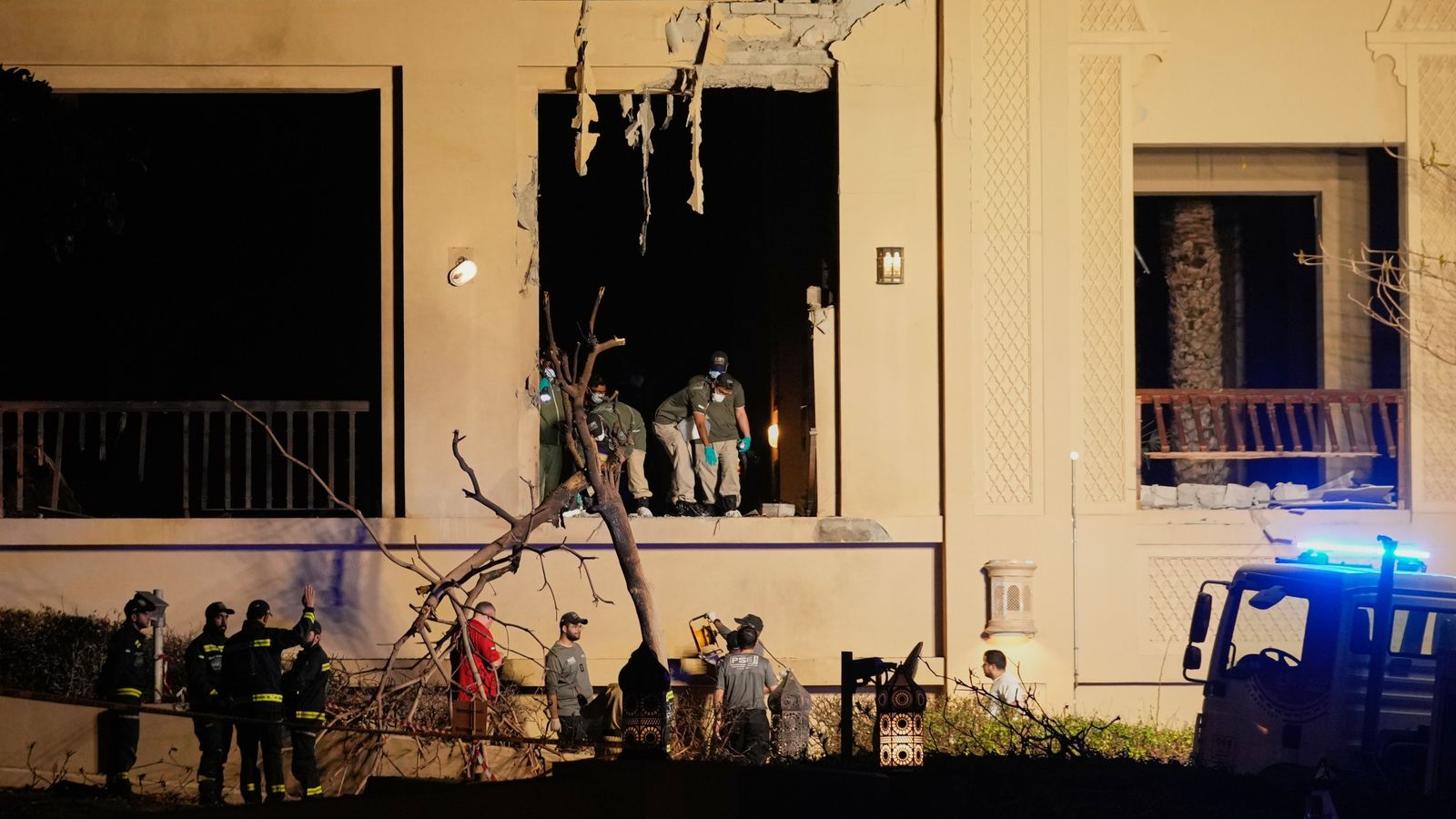 The site of an explosion at the Fairmont The Palm Hotel in Dubai on Saturday. Pic: AP