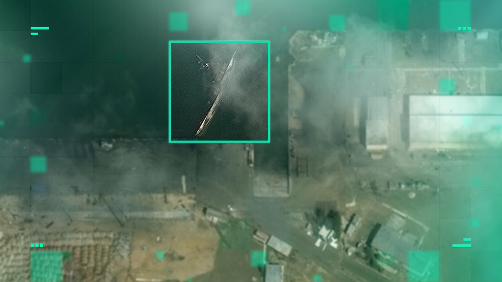 A satellite image shows a ship sunk at Konarak port. Pic: Vantor provided by European Space Imaging