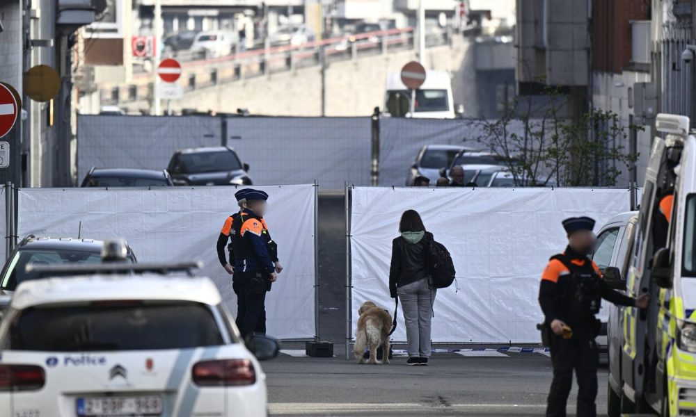 Police secure an area after an explosion outside a synagogue in Liege, Belgium. Pic: Belga/Shutterstock