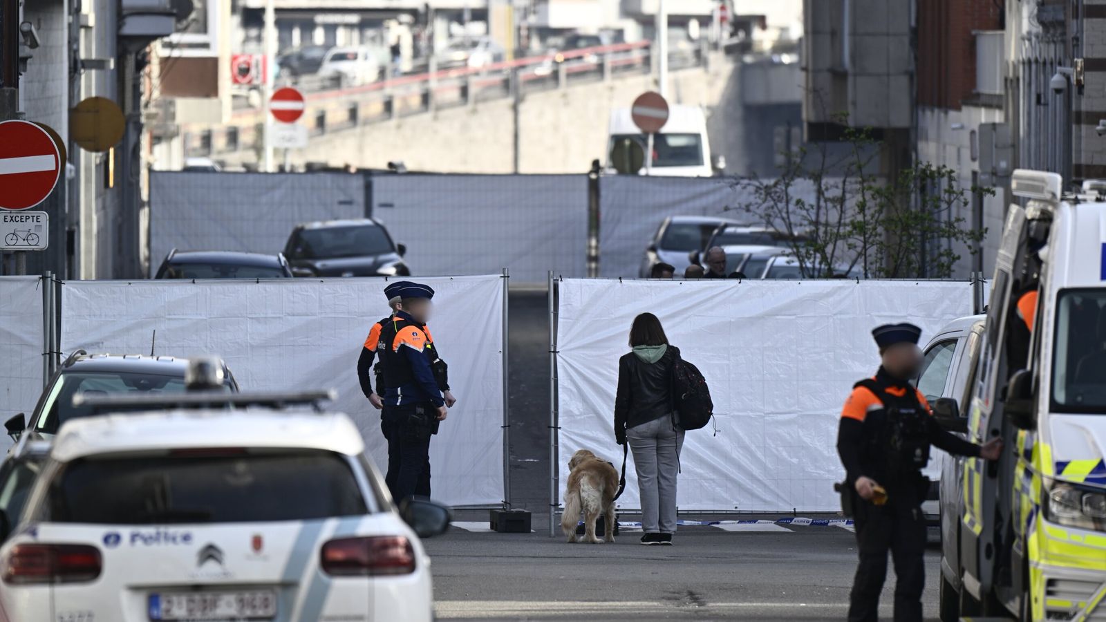 Police secure an area after an explosion outside a synagogue in Liege, Belgium. Pic: Belga/Shutterstock