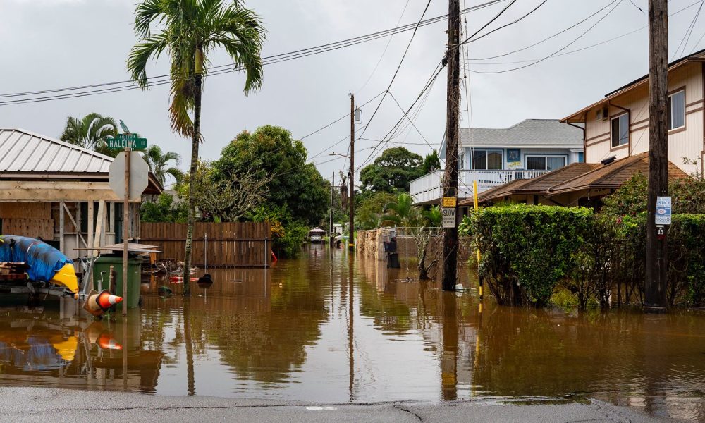 Flooded streets in Haleiwa, Hawaii on Friday. Pic: AP