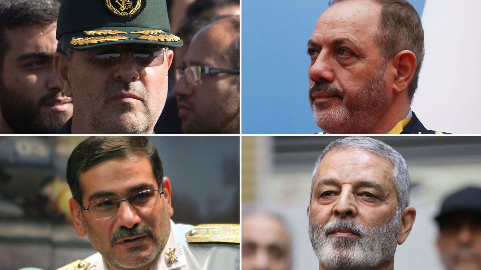 Clockwise from top left: Mohammad Pakpour, Aziz Nasirzadeh, General Abdol Rahim Mousavi and Ali Shamkhani. Pics: Reuters