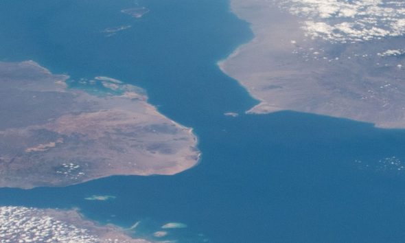 The Bab el Mandeb Strait seen from space. Pic: NASA