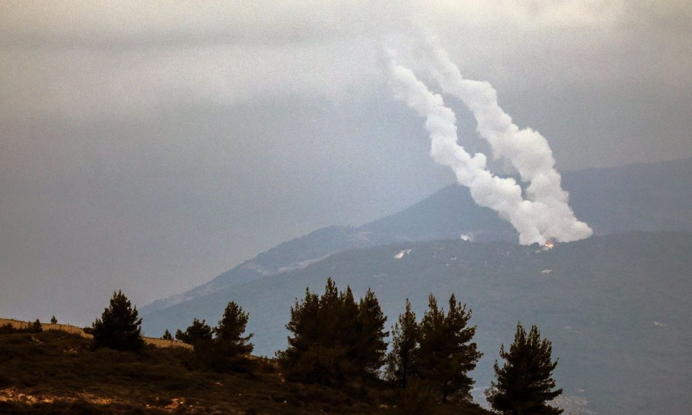 Projectiles seen from the Israel-Lebanon border in northern Israel. Pic: Reuters