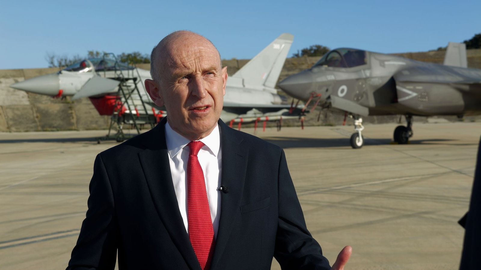 Defence Secretary John Healey interviewed at RAF Akrotiri in Cyprus.