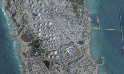 A satellite image shows an oil terminal at Kharg Island, Iran. Pic: Planet Labs PBC/Reuters