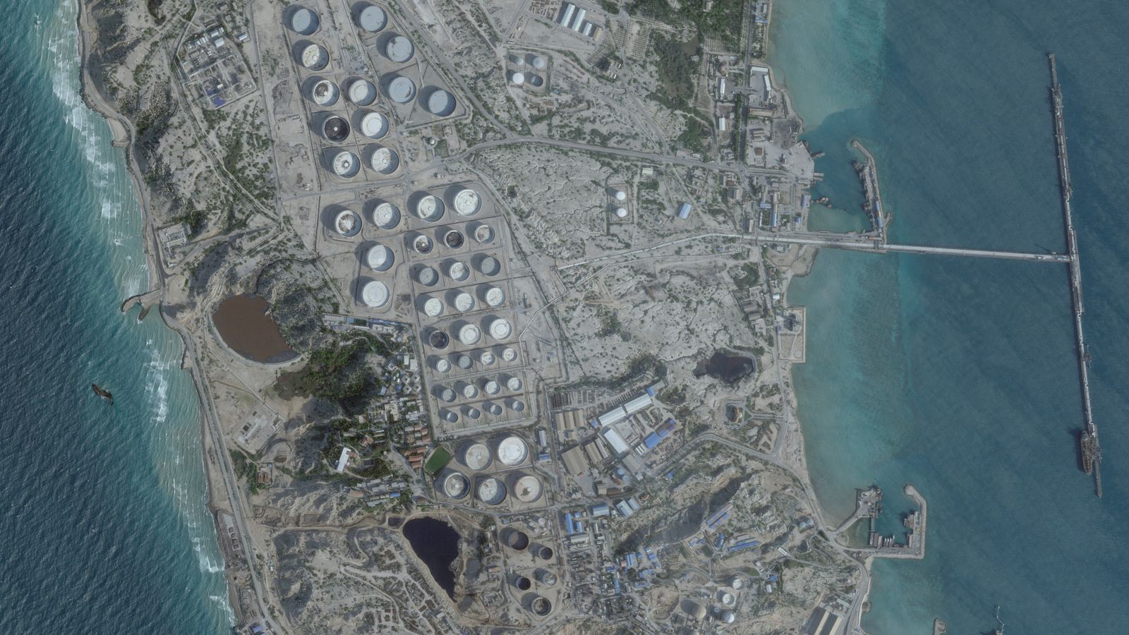 A satellite image shows an oil terminal at Kharg Island, Iran. Pic: Planet Labs PBC/Reuters