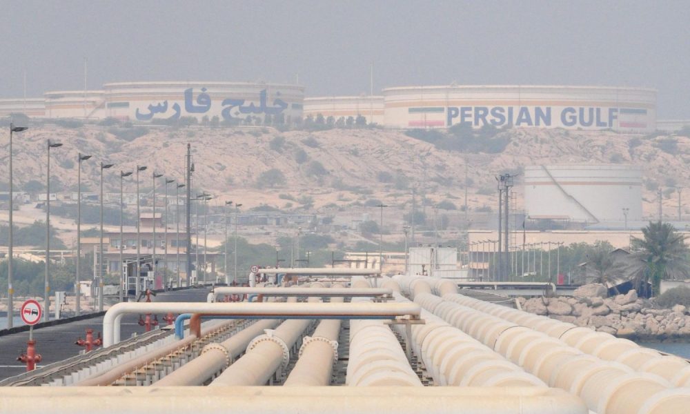 Pipelines transferring crude oil from storage on the hills of Kharg Island to tankers in the eastern dock in 2016. Pic: AP