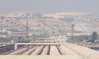 Pipelines transferring crude oil from storage on the hills of Kharg Island to tankers in the eastern dock in 2016. Pic: AP