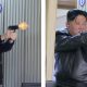Kim Jong Un and Kim Ju Ae fire pistols as they visit a munitions factory. Pic: Reuters