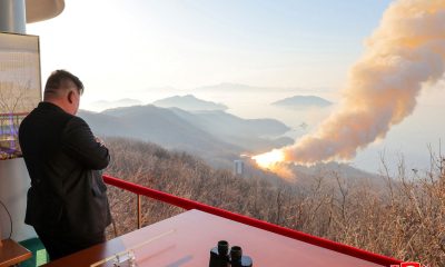 Kim Jong Un observes a ground ejection test. Pic: Reuters