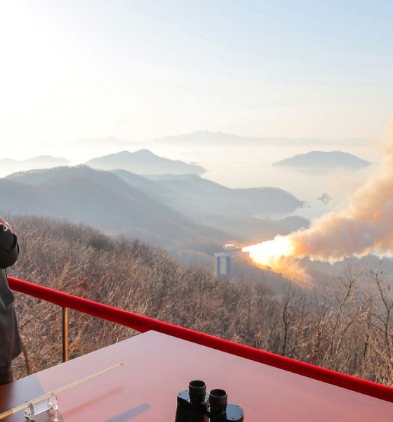 Kim Jong Un observes a ground ejection test. Pic: Reuters