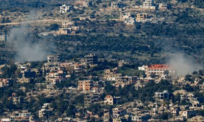 Smoke rising near the Israel-Lebanon border. Pic: Reuters