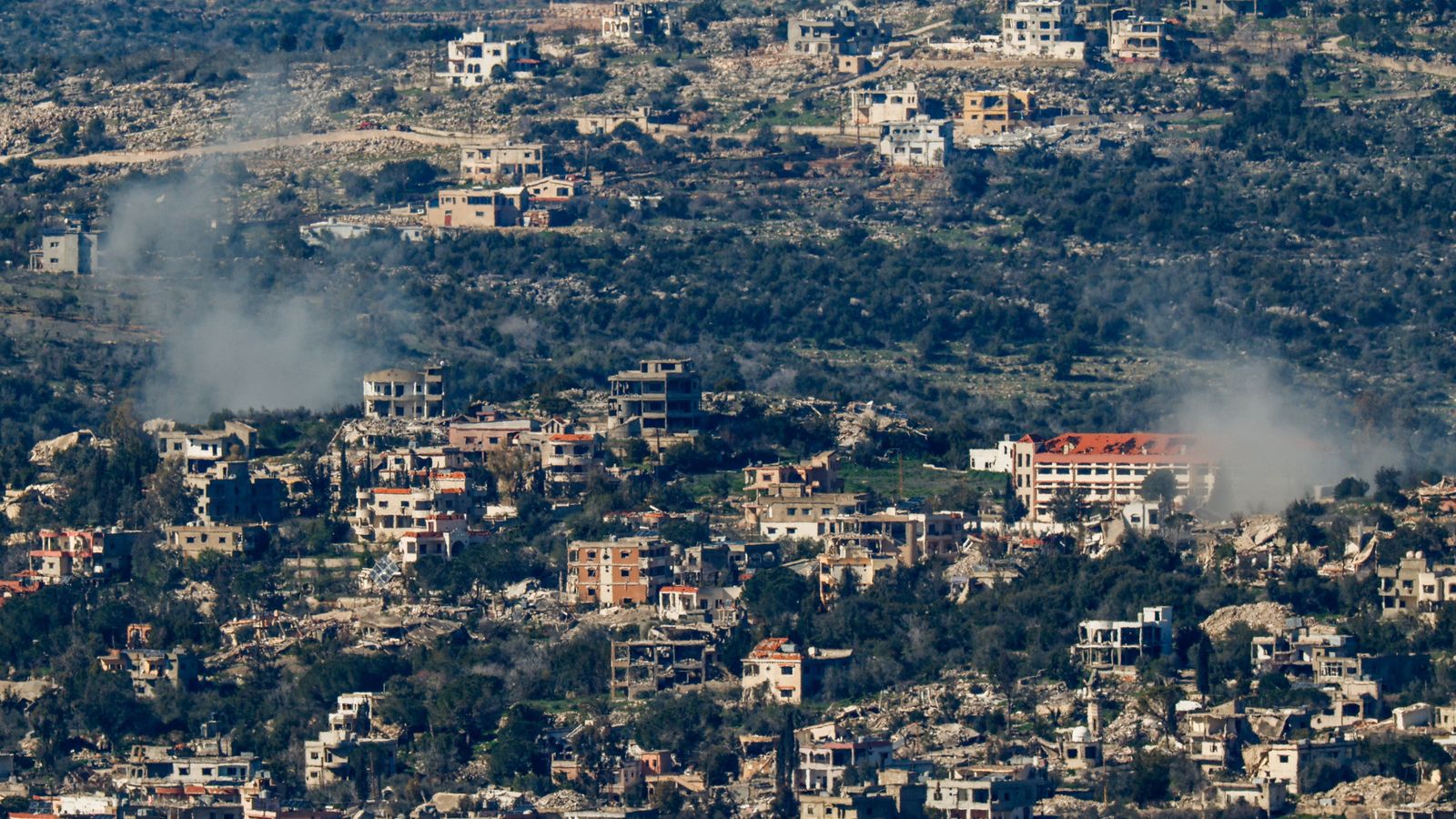 Smoke rising near the Israel-Lebanon border. Pic: Reuters