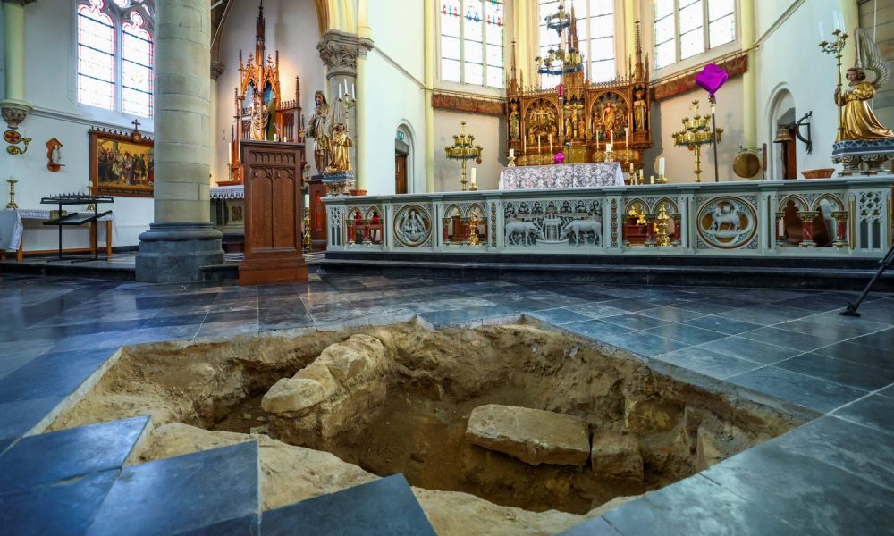 The excavation pit where the skeleton was found. Pic: Reuters