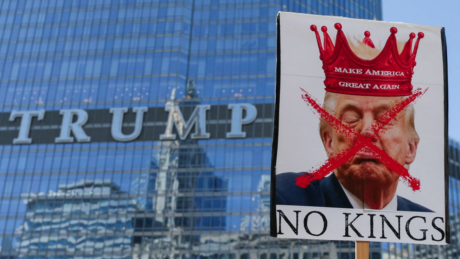 An anti-Trump banner during a protest in Chicago. Pic: Reuters