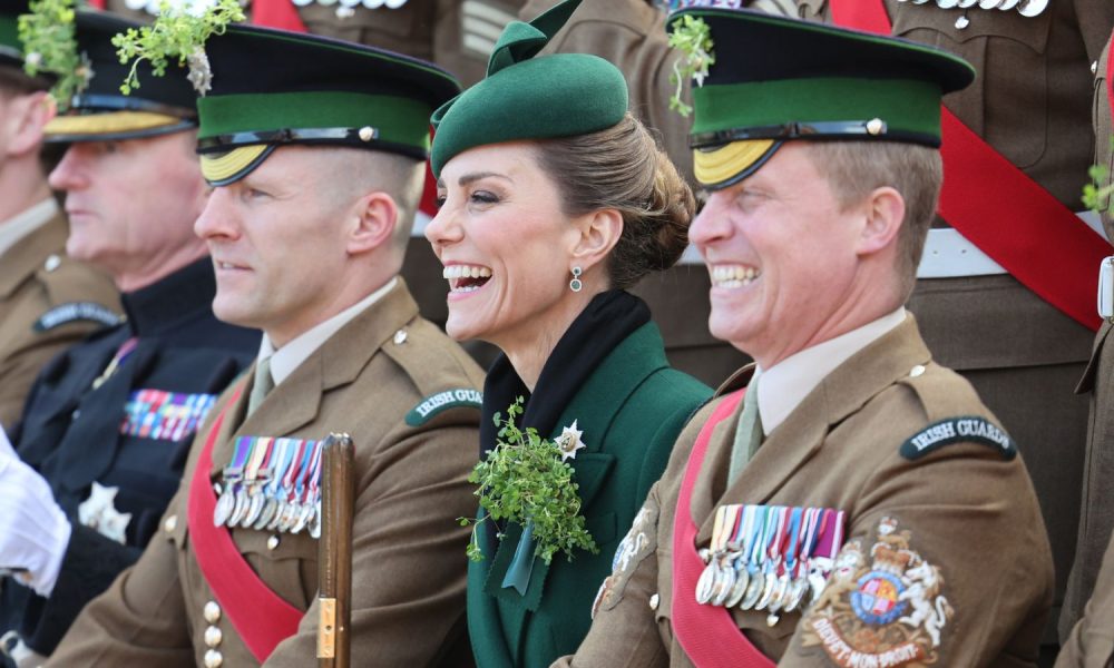 The Princess of Wales poses for a group photo with the Irish Guards. Pic: PA