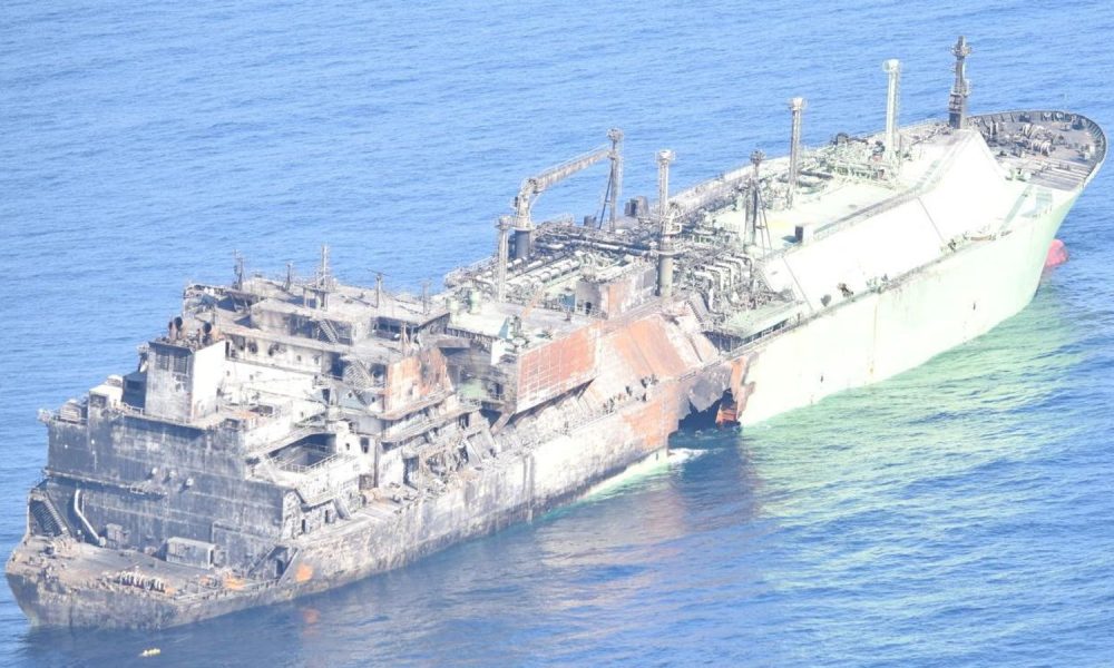 The Arctic Metagaz caught fire earlier this month. Pic: Marina Militare/Reuters