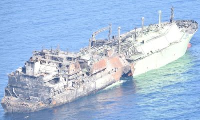 The Arctic Metagaz caught fire earlier this month. Pic: Marina Militare/Reuters