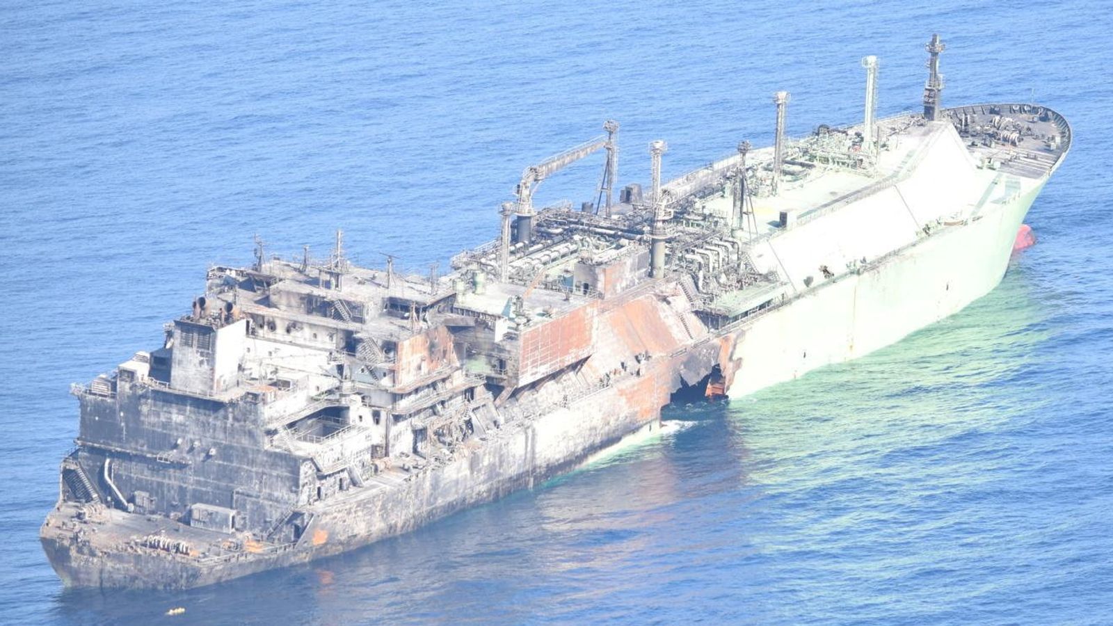 The Arctic Metagaz caught fire earlier this month. Pic: Marina Militare/Reuters