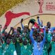 Senegal's Sadio Mane lifts the trophy with teammates as they celebrate after winning the Africa Cup of Nations. Pic: Reuters