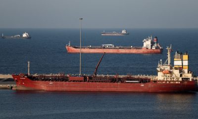 Tankers sit in Muscat, Oman, as Iran vowed to shut the Strait of Hormuz. Pic: Reuters